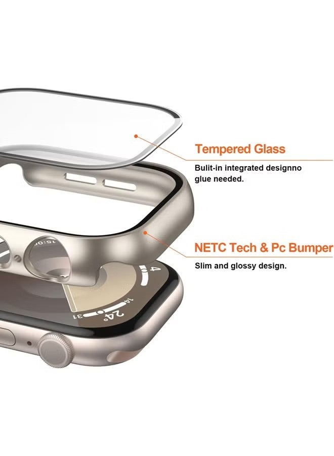 جراب ساعة أبل من السلسلة 11 مقاس 10 بوصات بحجم 42 مم مع واقي شاشة من فيلم مقوى، غطاء حماية كامل من البولي كربونات الصلب، غطاء شاشة عالي الدقة حساس للمس (42 مم، ستارلايت) - Image 2